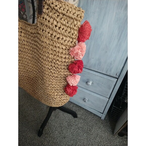 Blue Miami Straw Boho Summer Beach Bag - Picture 7 of 9